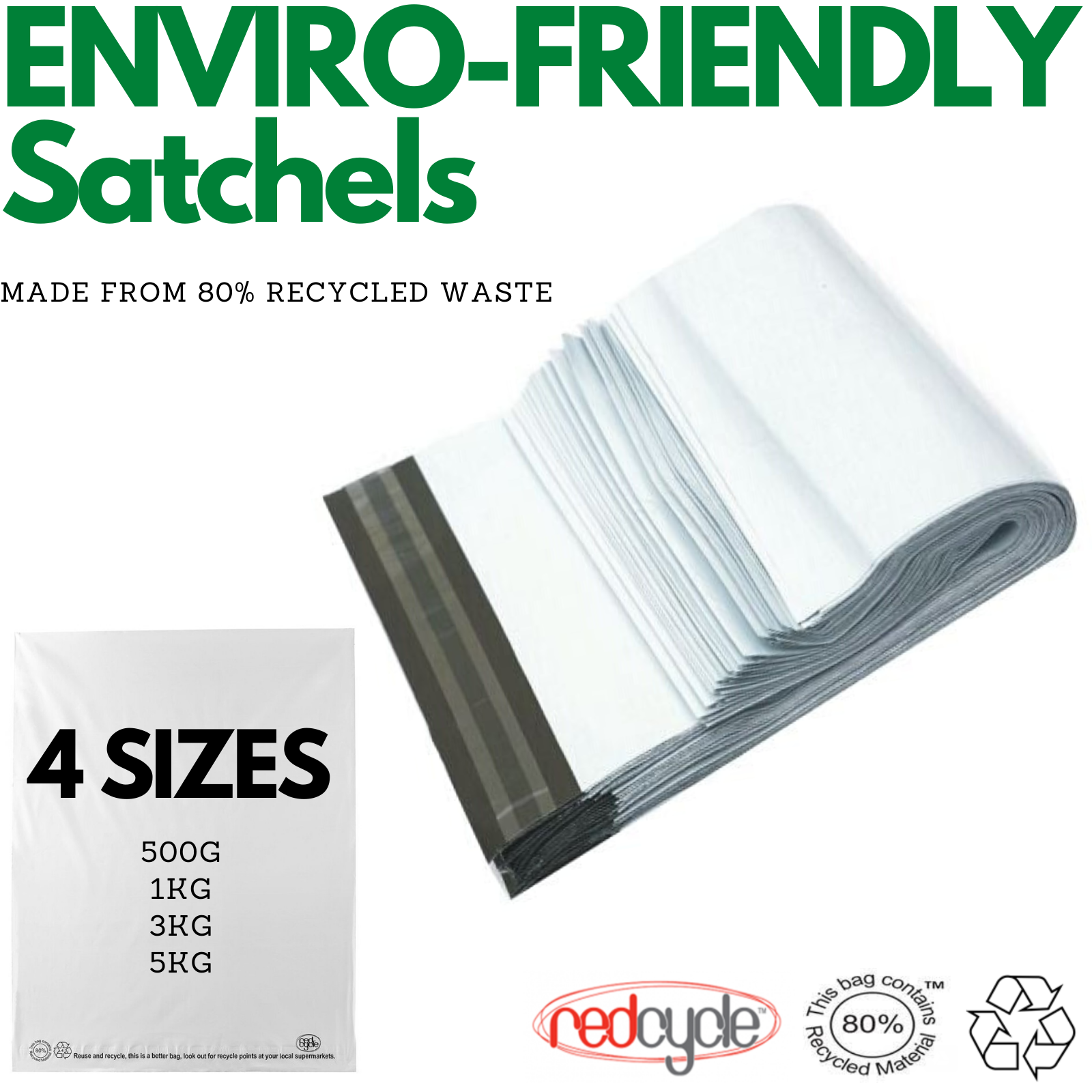 Enviro Recycled Courier Satchels Poly Mailer Bag Accredited Self Sealing Shipping - 5kg (510x435x50mm) - 500pcs 3