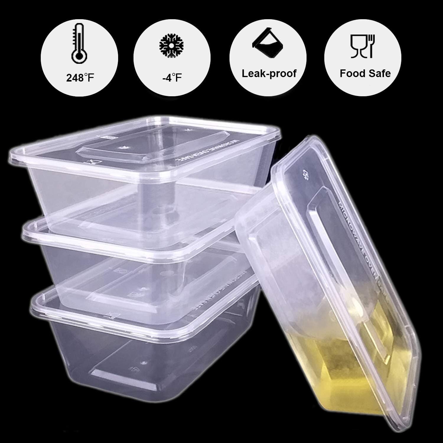 96pcs 2000ml Reusable Food Containers Plastic Meal Prep Storage w/ Lids - BPA Free (246*157*67mm) 6