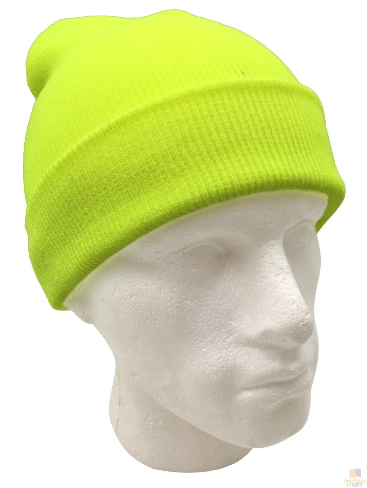 PLAIN FLURO BEANIE Hi Vis Unisex Winter Warm Hat Ski Party Costume Cap Knit - Fluro Yellow 3