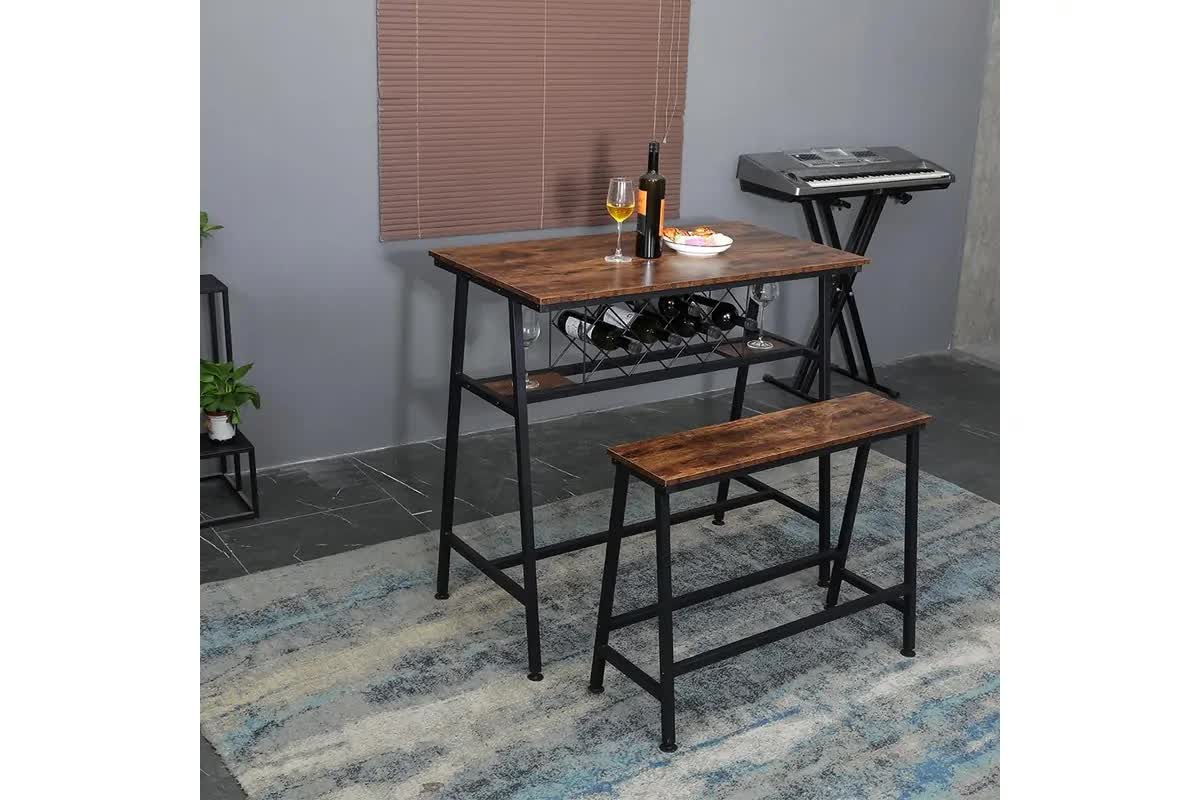 Viviendo Dining Table, Bar Table with Wine Storage Rack - Industrial Style 3