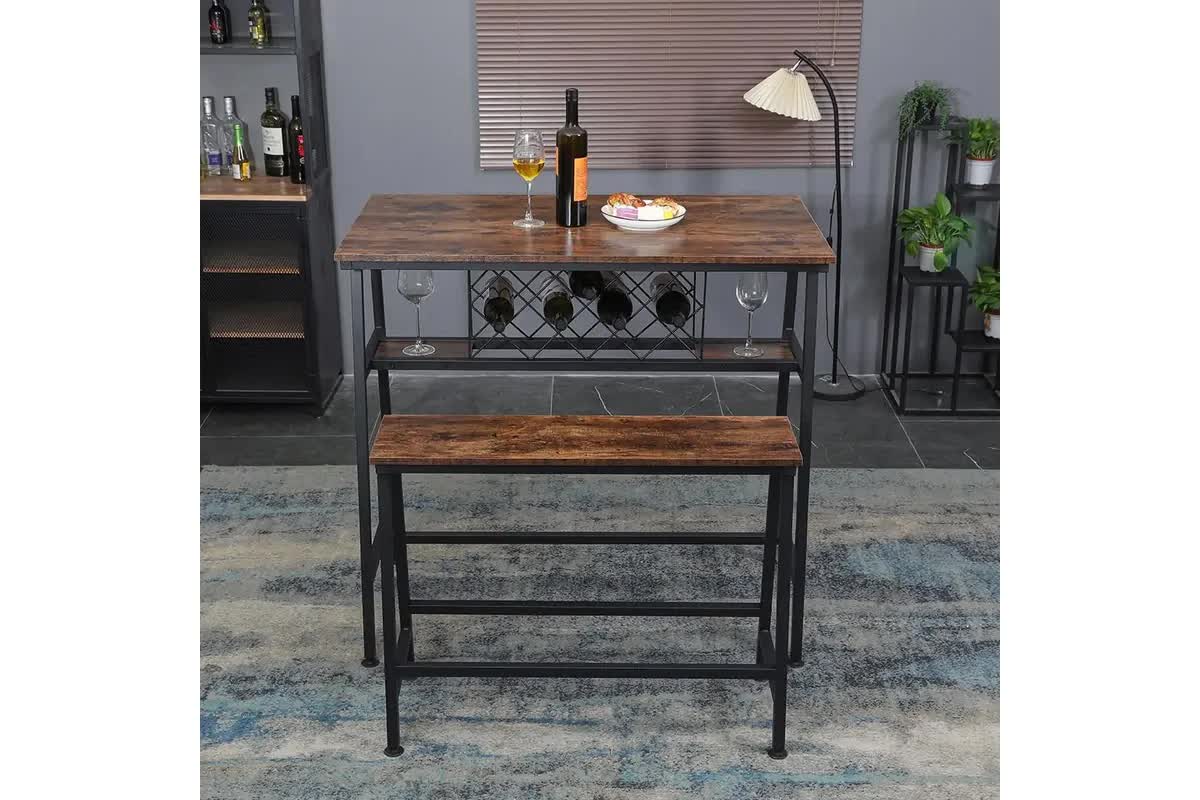 Viviendo Dining Table, Bar Table with Wine Storage Rack - Industrial Style 4