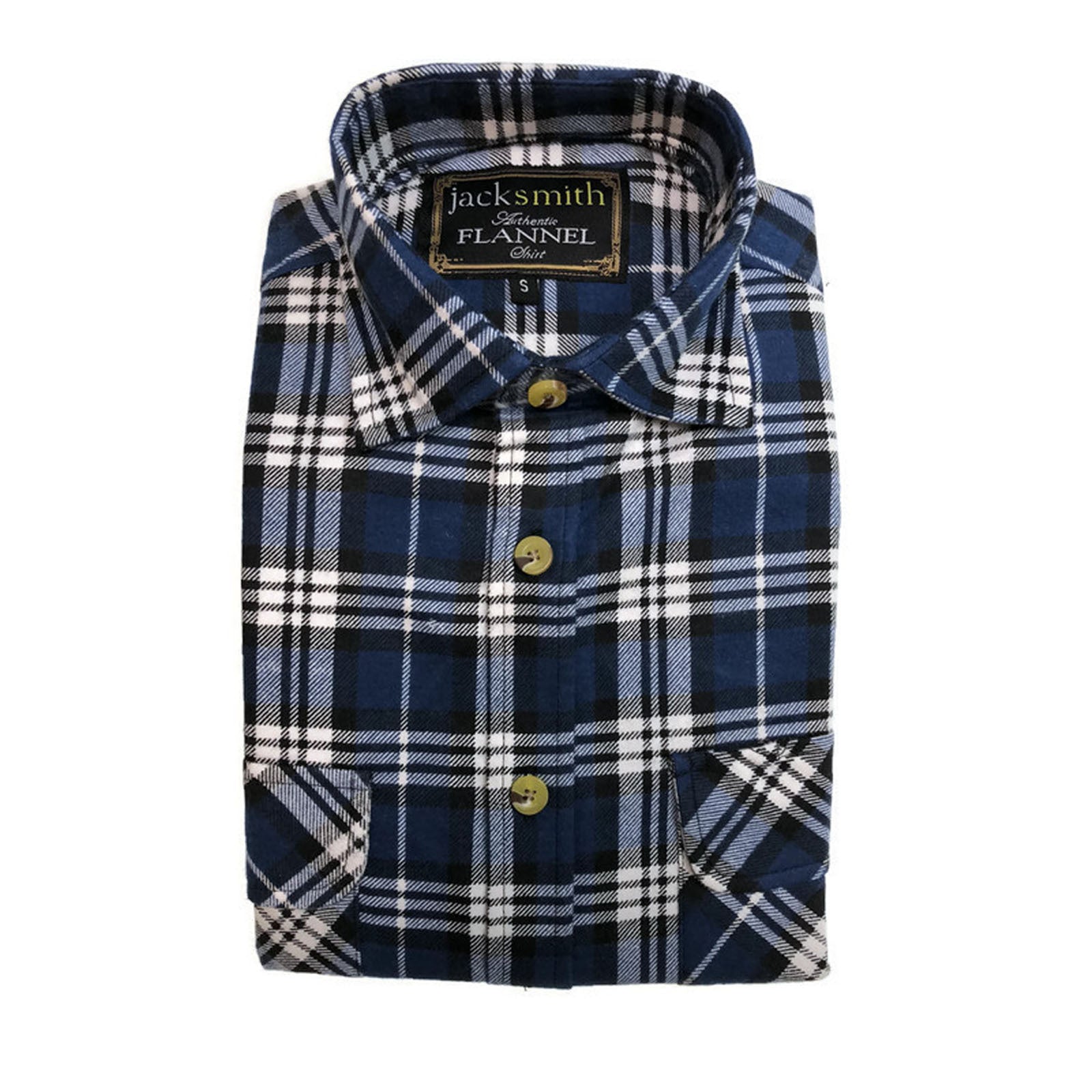 Mens Flannelette Shirt 100% Cotton Check Authentic Flannel Long Sleeve Vintage - Navy Check - S 6