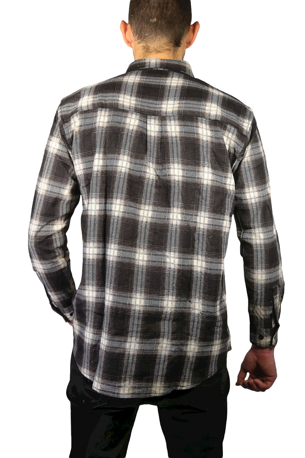 Mens Flannelette Long Sleeve Shirt 100% Cotton Check Authentic Flannel - Full Placket - Black - M 5