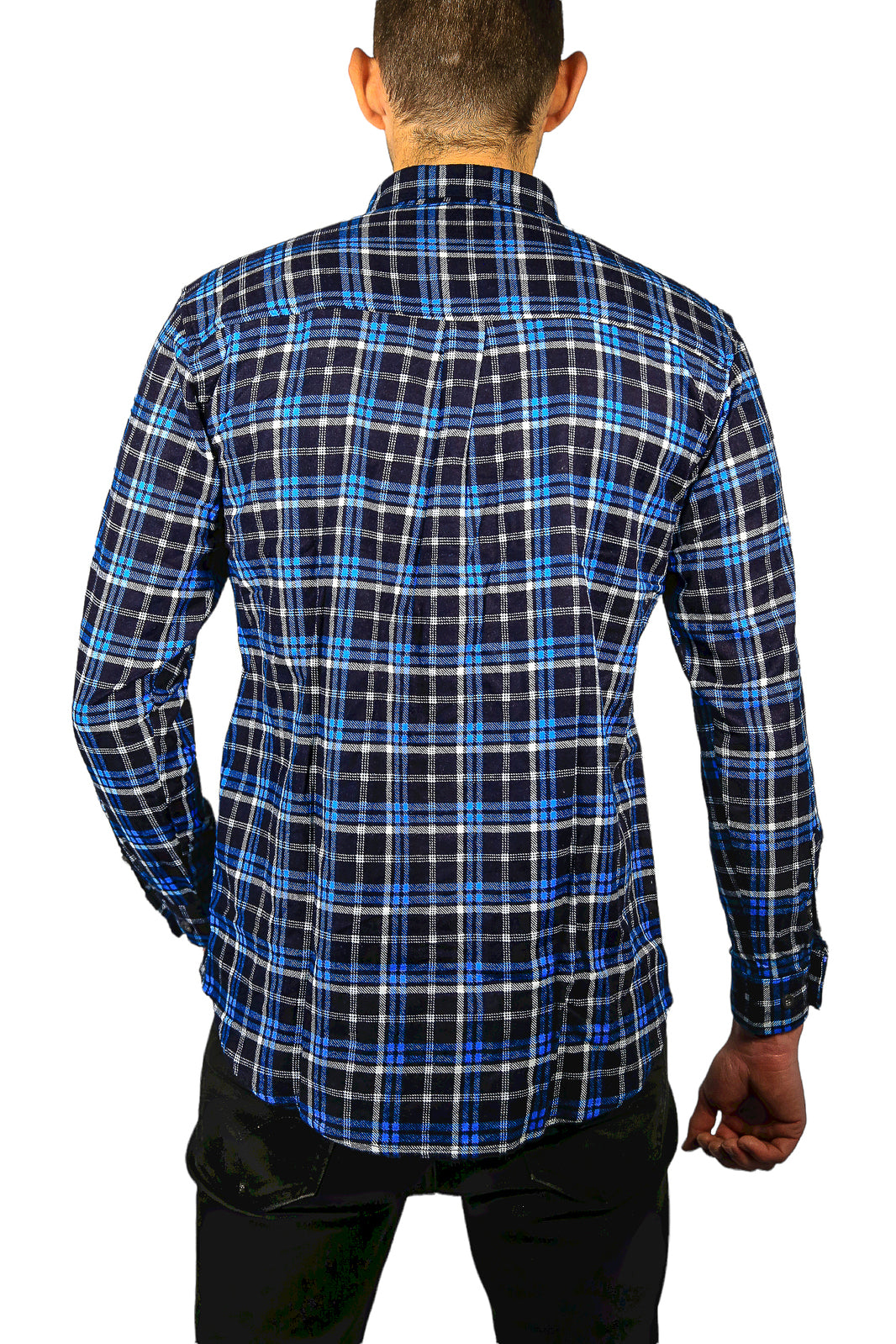 Mens Flannelette Long Sleeve Shirt 100% Cotton Check Authentic Flannel - Full Placket - Turquoise/Black - L 4