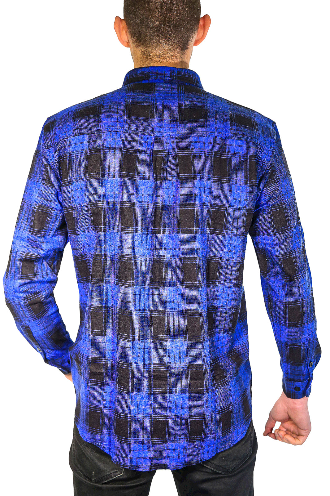 Mens Flannelette Long Sleeve Shirt 100% Cotton Check Authentic Flannel - Full Placket - Royal Blue  - M 4