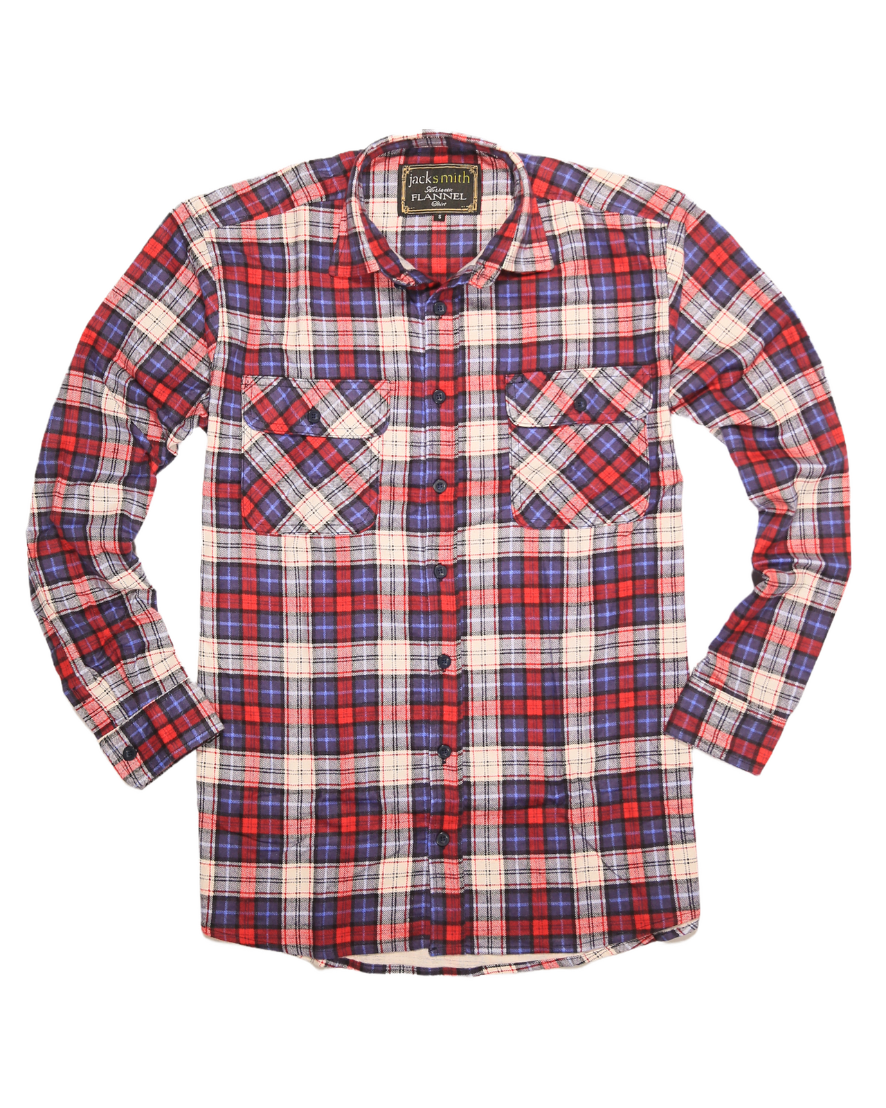 Mens Flannelette Long Sleeve Shirt 100% Cotton Check Authentic Flannel - Full Placket - Navy/Red/White - L 6