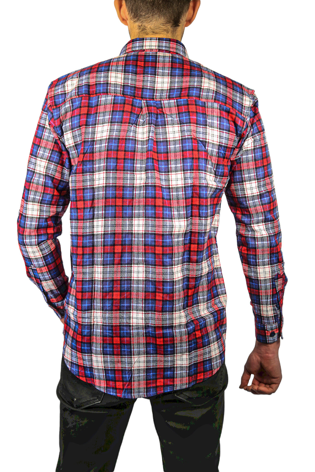 Mens Flannelette Long Sleeve Shirt 100% Cotton Check Authentic Flannel - Full Placket - Navy/Red/White - XL 4