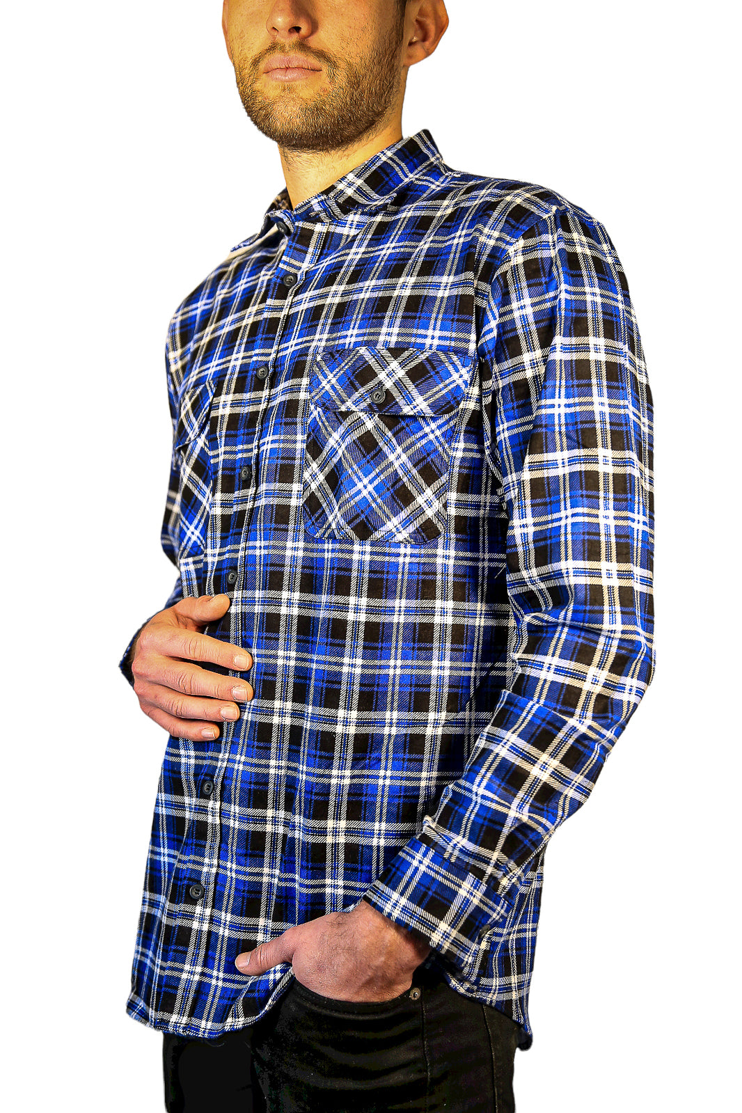 Mens 100% Cotton Flannelette Shirt Long Sleeve Check Authentic Flannel - Denim - L 6