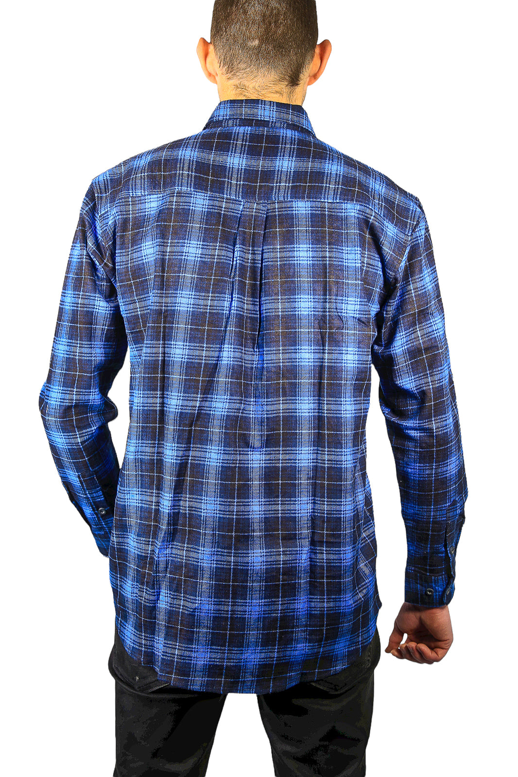 Mens 100% Cotton Flannelette Shirt Long Sleeve Check Authentic Flannel - Blue - XXL 4