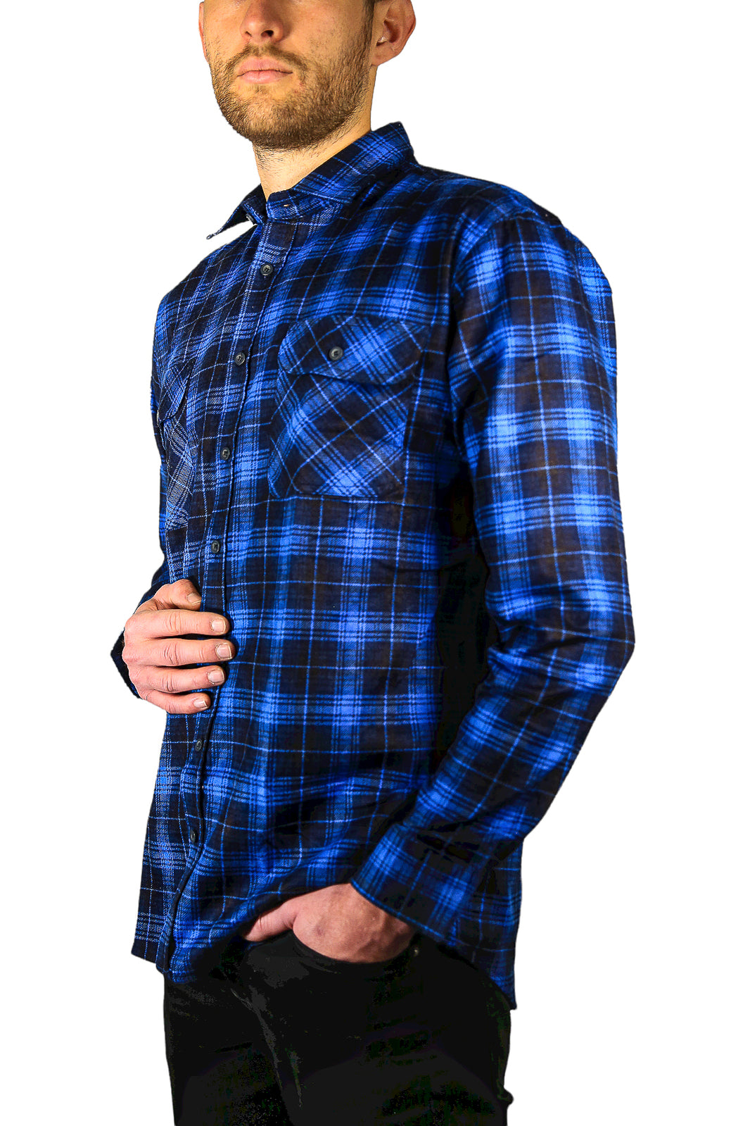 Mens 100% Cotton Flannelette Shirt Long Sleeve Check Authentic Flannel - Blue - 9XL 5