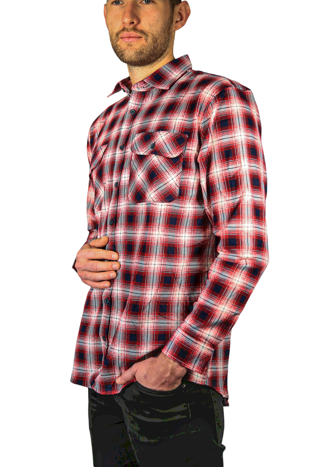 Mens 100% Cotton Flannelette Shirt Long Sleeve Check Authentic Flannel - Red/Navy - 3XL 5