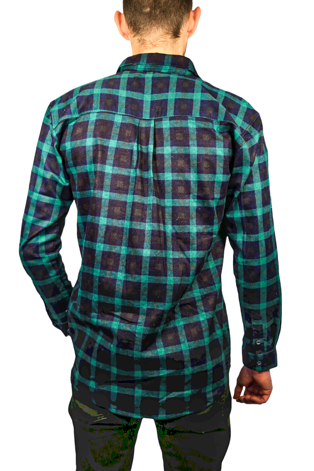 Mens 100% Cotton Flannelette Shirt Long Sleeve Check Authentic Flannel - Green/Navy - 7XL 5