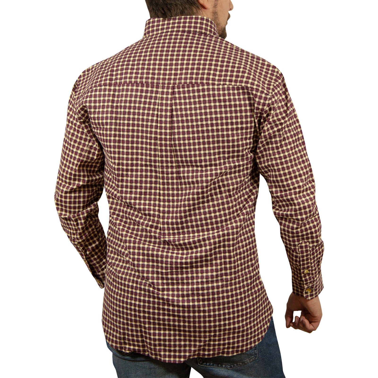 Mens Long Sleeve Flannelette Shirt 100% Cotton Flannel - Burgundy Check - M 4