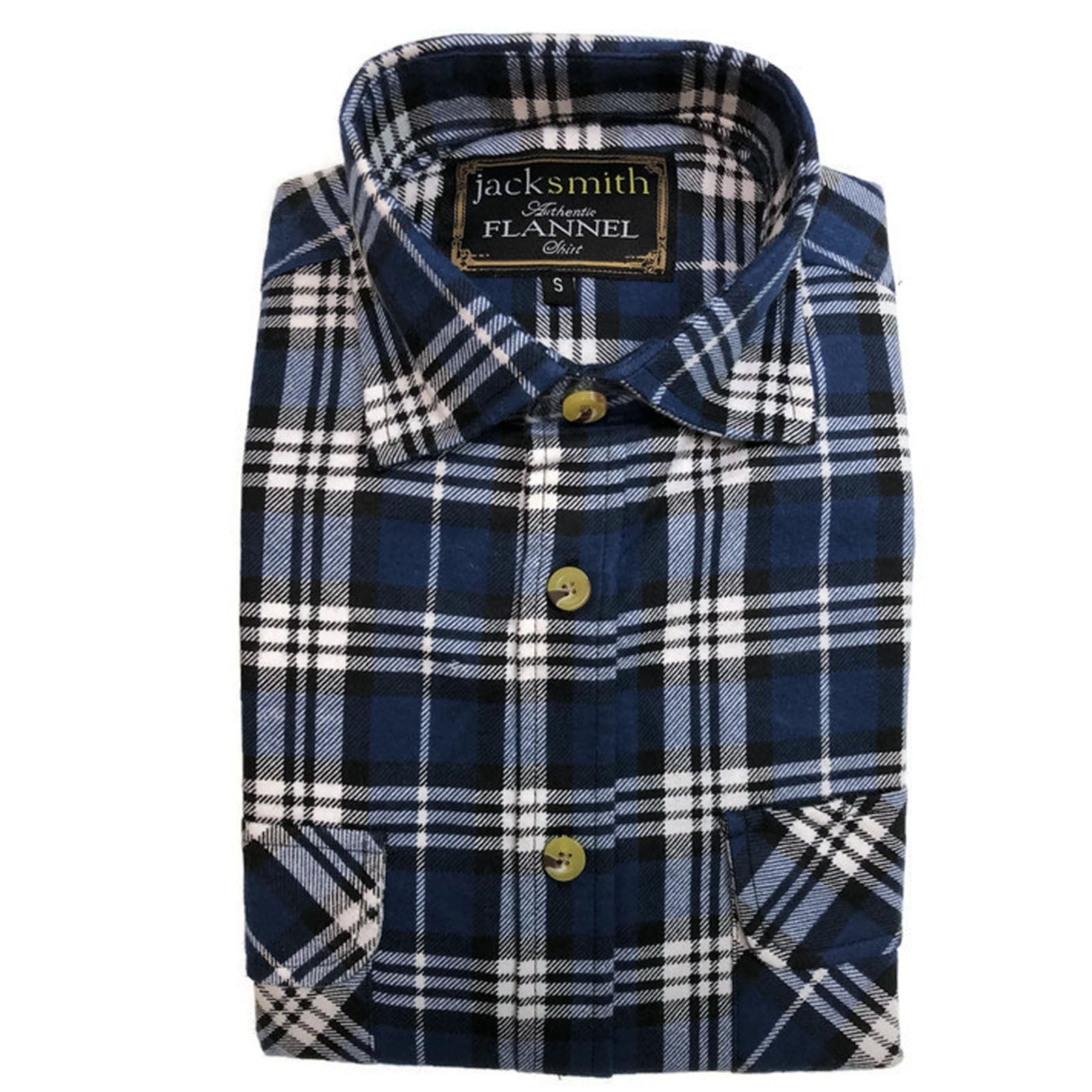 Mens Half Placket Flannelette Long Sleeve Pullover Shirt 100% Cotton Check Authentic Flannel  - White/Blue Denim - S 6