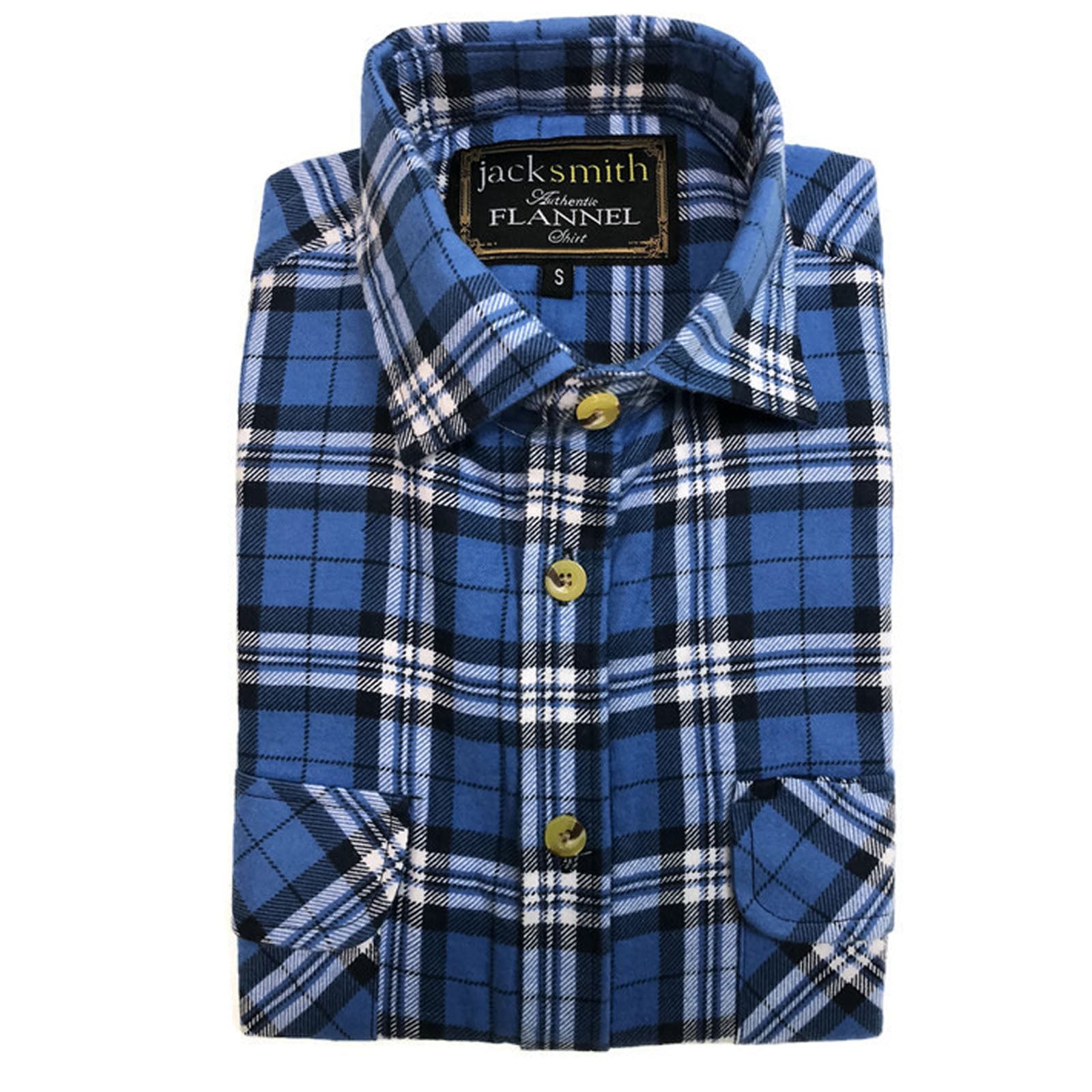 Mens Half Placket Flannelette Long Sleeve Pullover Shirt 100% Cotton Check Authentic Flannel  - White/Blue Denim - S 7
