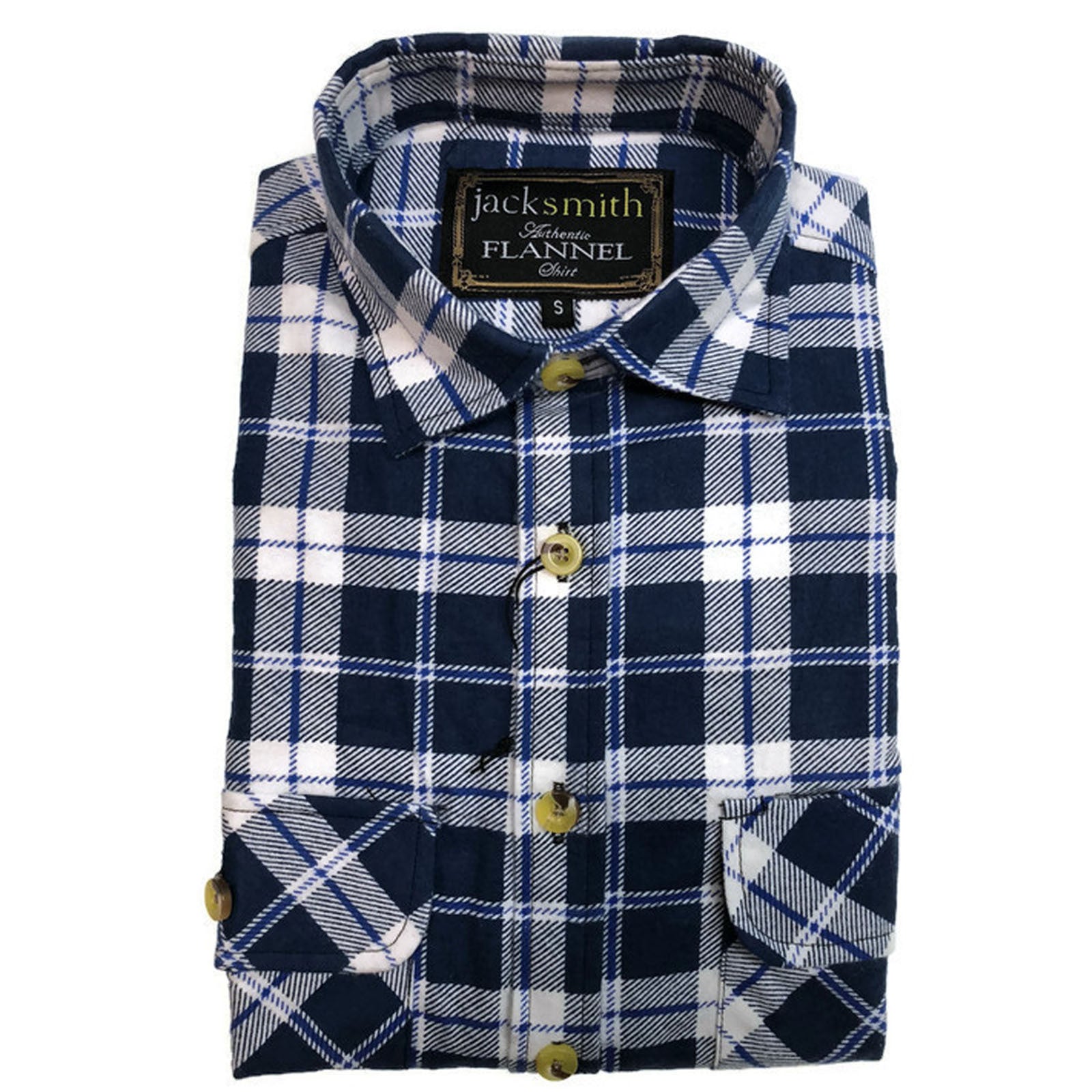 Mens Half Placket Flannelette Long Sleeve Pullover Shirt 100% Cotton Check Authentic Flannel  - White/Blue Denim - S 10