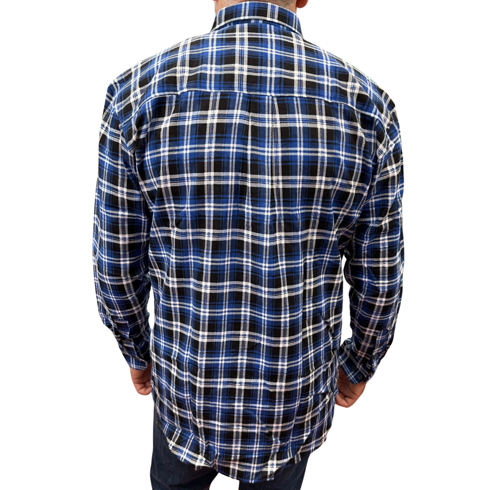 Mens Flannelette Long Sleeve Pullover Shirt 100% Cotton Flannel - Half Placket - Blue/Black - 3XL 4