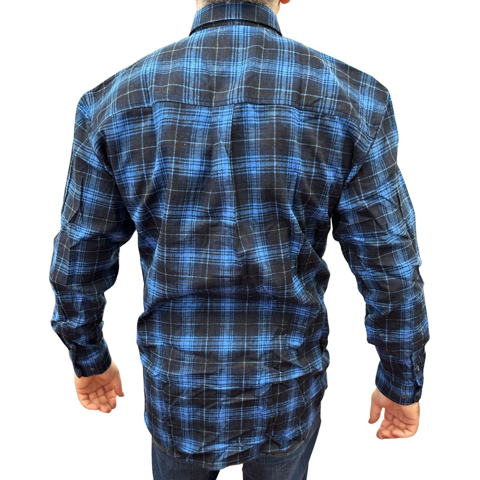 Mens Flannelette Long Sleeve Pullover Shirt 100% Cotton Flannel - Half Placket - Blue - 3XL 4