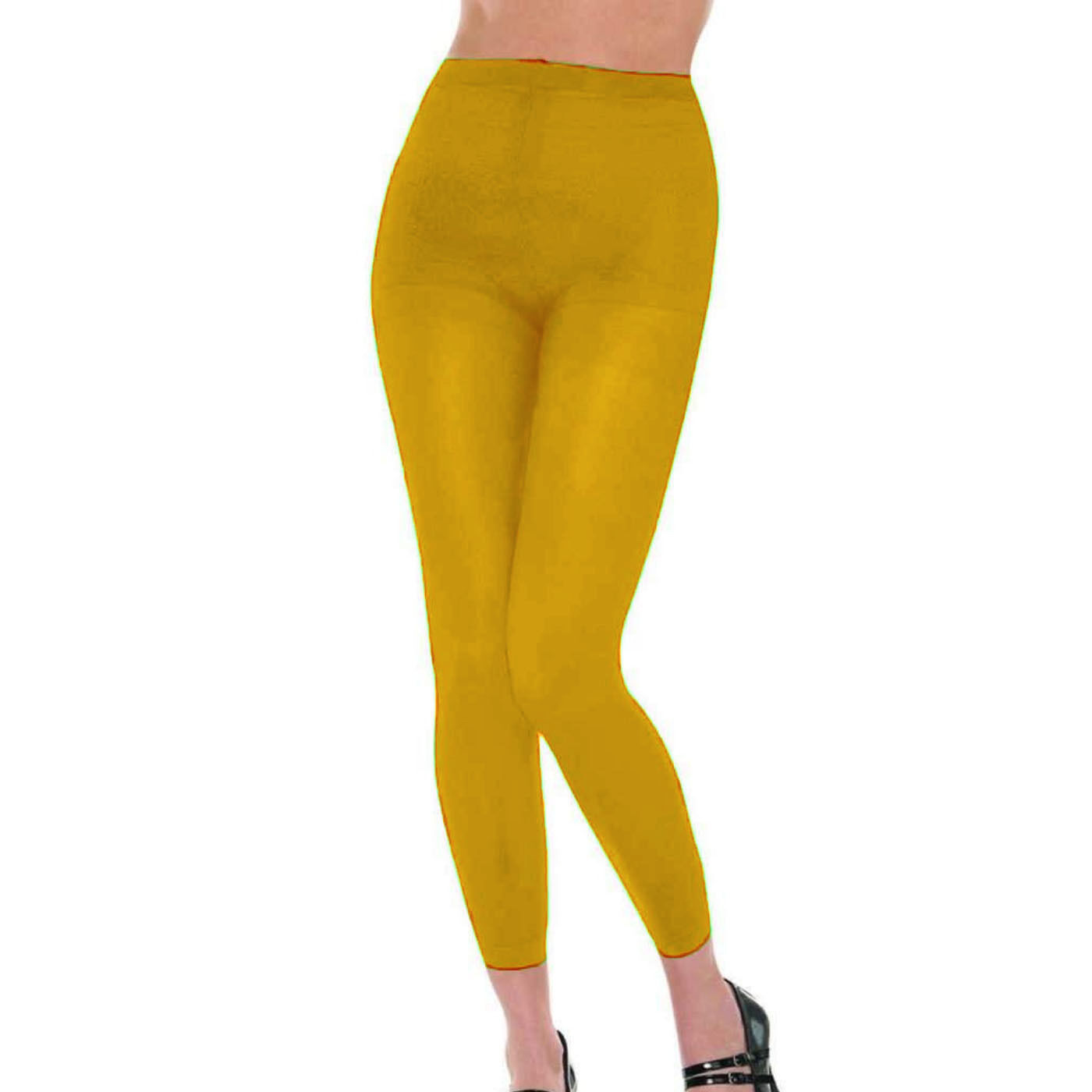 FOOTLESS TIGHTS Ladies Fluro Colourful Dance Hosiery Womens Stockings - Yellow