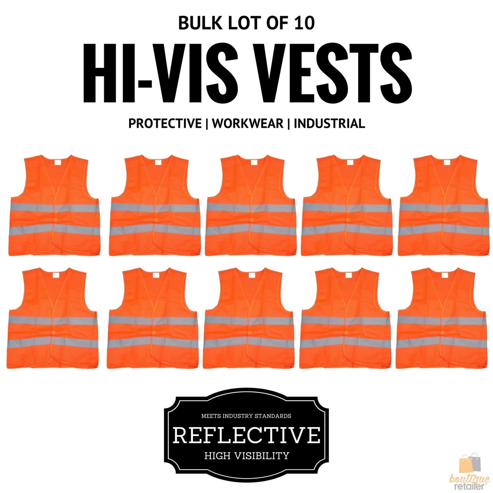10x Hi Vis Safety VEST Reflective Tape Workwear Orange ONE SIZE Night & Day BULK 7