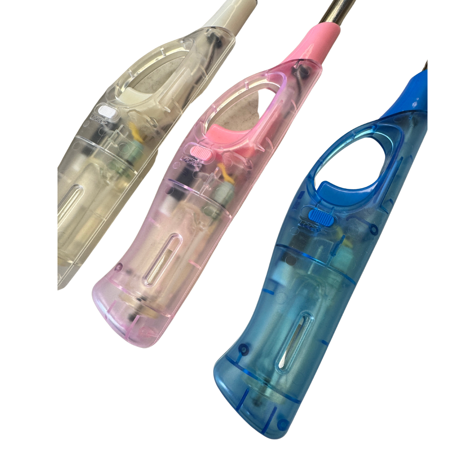 1x Clear Long Gas Lighter for BBQ Kitchen Cigarette w/ Safety Lock - Assorted Colours 3
