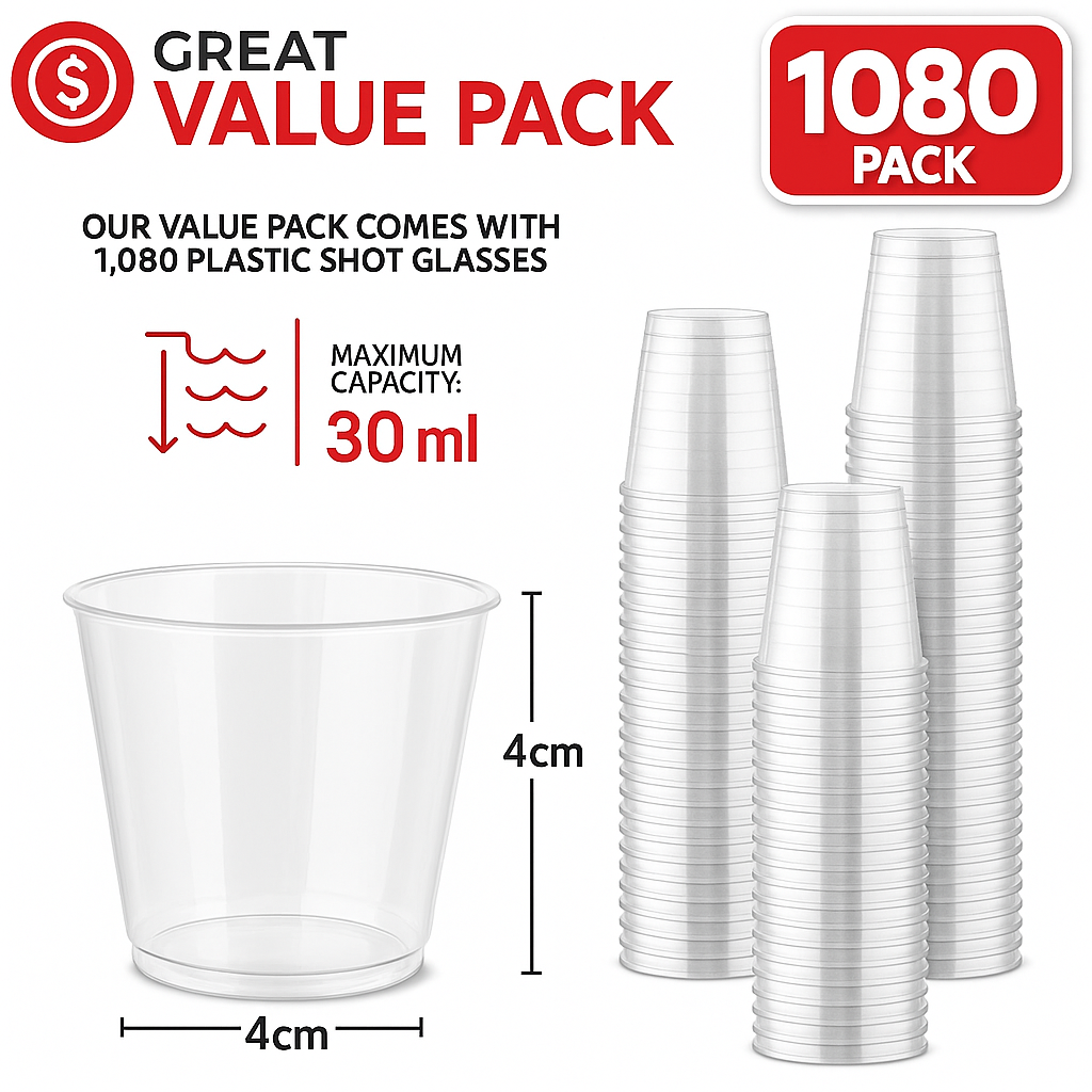 1080pcs 30ml Reusable & Disposable Plastic Shot Glasses Clear Cups Event Tastings Bulk 3