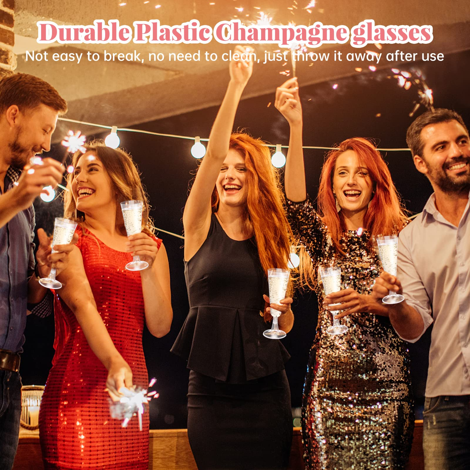 144x 150ml Premium Plastic Champagne Glasses Flutes Mimosa Bulk - Clear 6