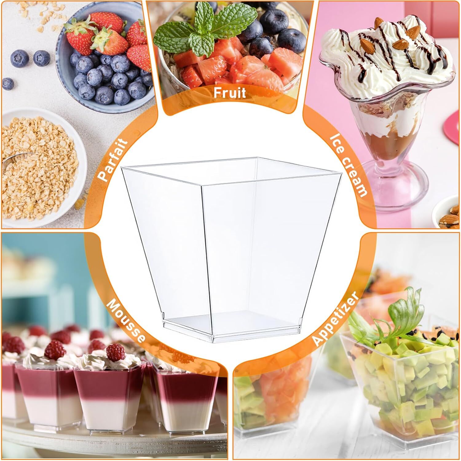 360x Premium Plastic Square Dessert Cups BPA Free Extra Strong Bulk - Clear 6