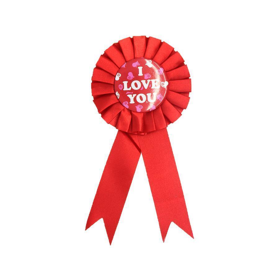 I Love You Ribbon Badge Award Fun Rosette Fancy Dress Party Romantic - Red 3