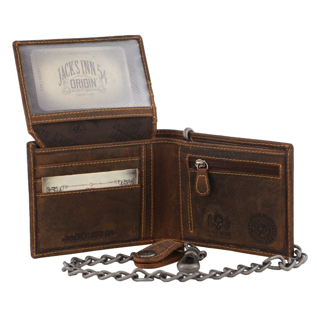 Jack's Inn Spade Mens Crazy Horse Leather Wallet with Detachable Chain in Brown 5