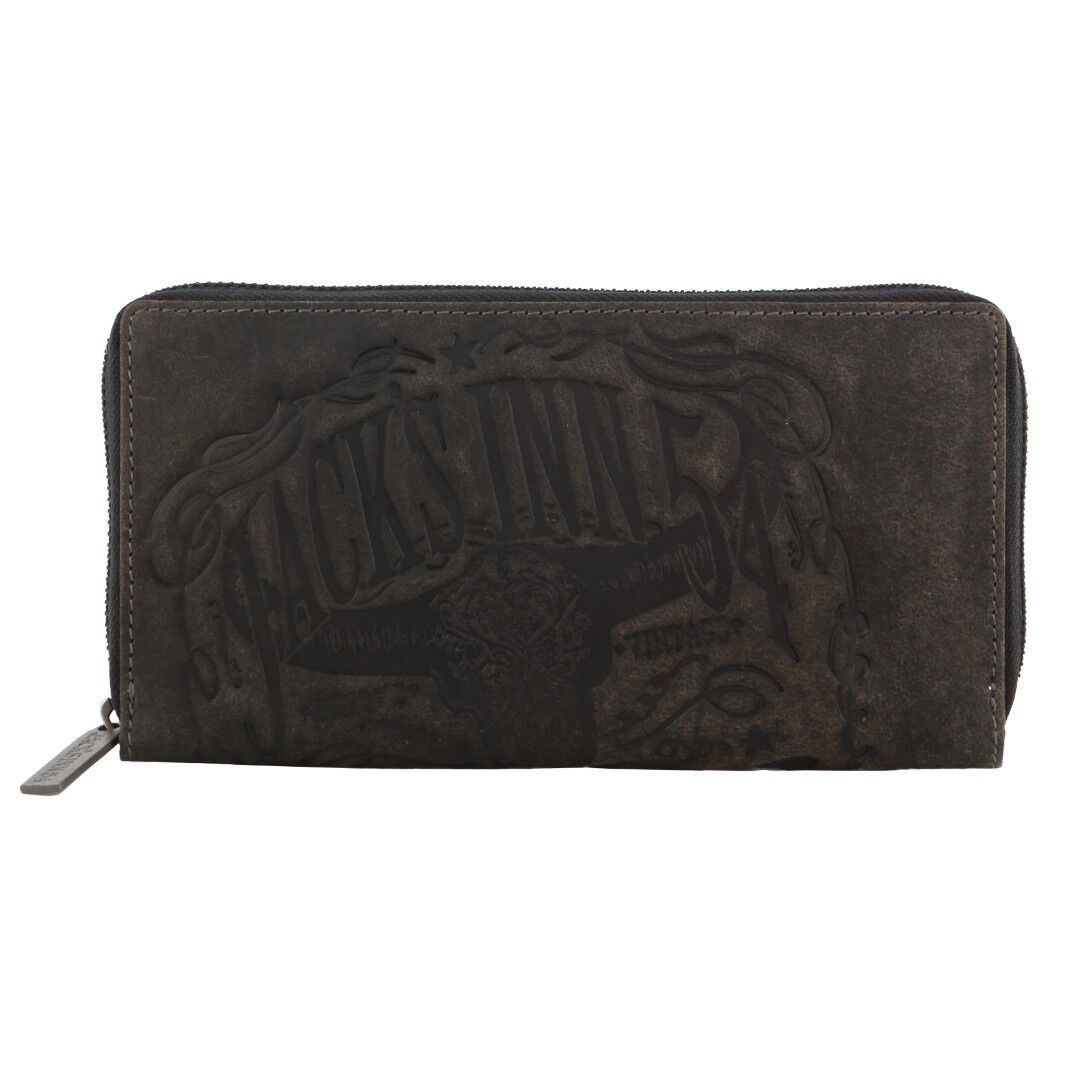 Jack's Inn Liquor Ladies Crazy Horse Leather Wallet Black Bourbon Womens Gift Set 4