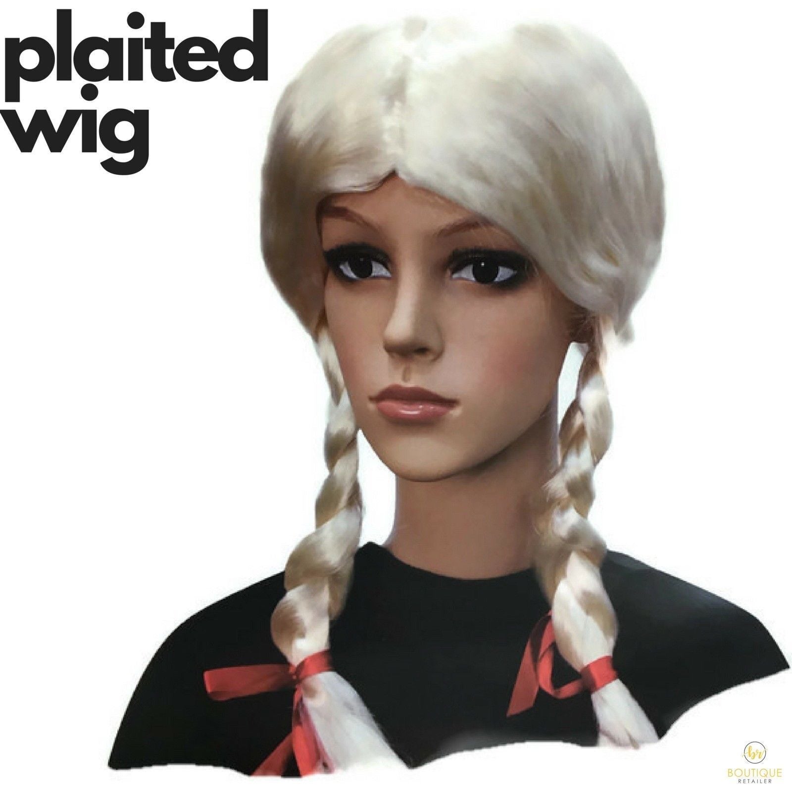 PLAITED WIG Braided Costume Party Hair Schoolgirl Dress Up School - Blonde 3
