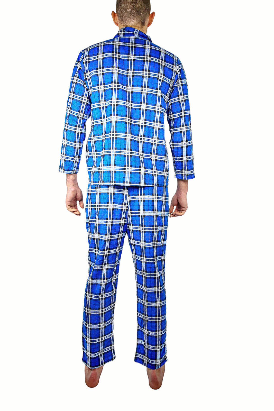 Mens Flannelette Pyjama Set Sleepwear Soft 100% Cotton PJs Two Piece Pajamas - Blue - 3XL 5