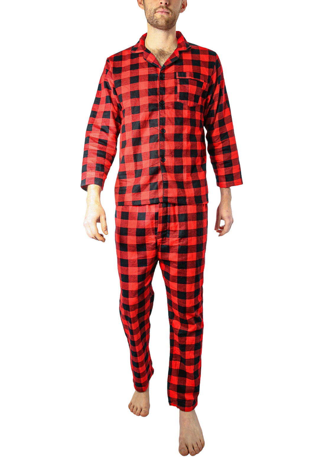 Mens Flannelette Pyjama Set Sleepwear Soft 100% Cotton PJs Two Piece Pajamas - Red - XXL 4