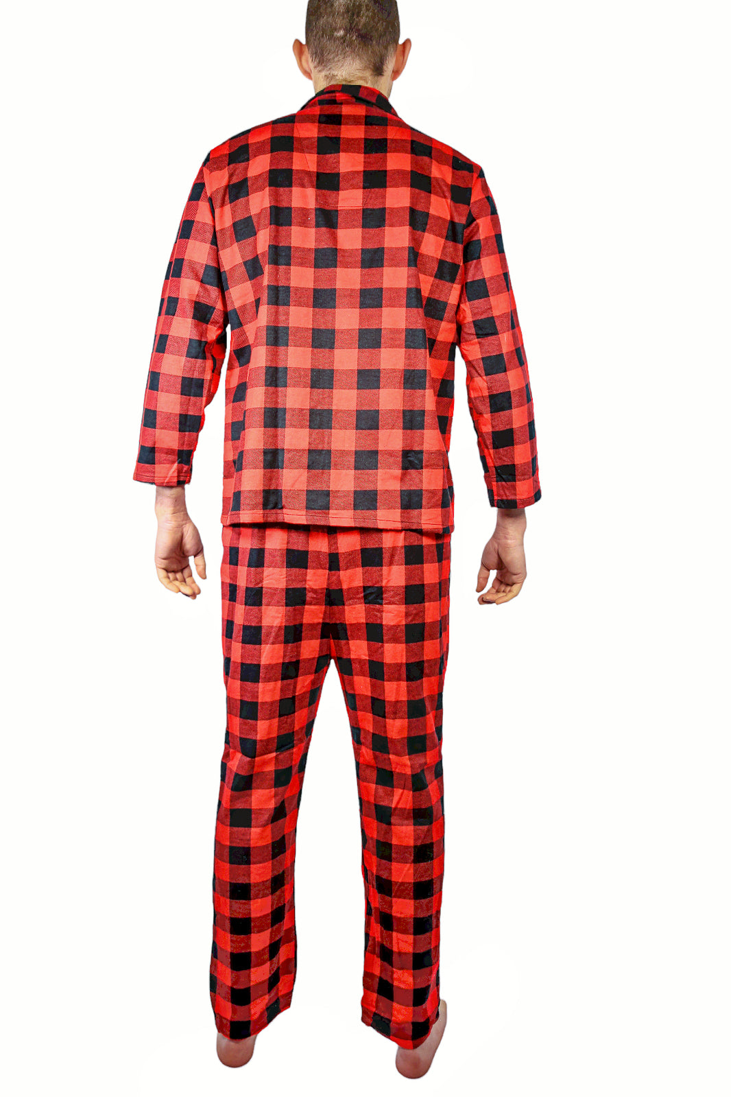Mens Flannelette Pyjama Set Sleepwear Soft 100% Cotton PJs Two Piece Pajamas - Red - XXL 5