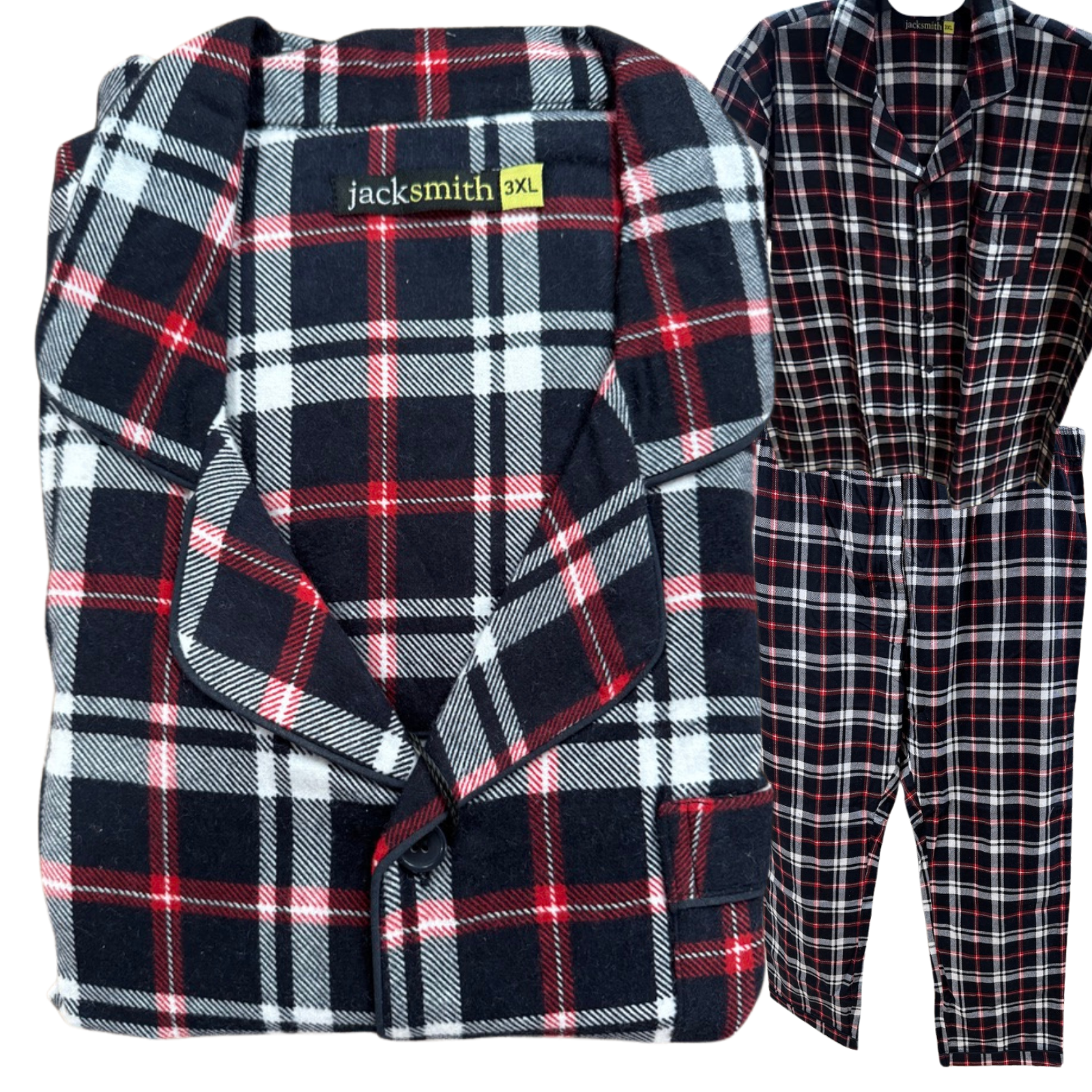 Mens Plus Size Flannelette Pyjamas 100% Cotton PJs Set Top Pants in Red Check - 5XL 5