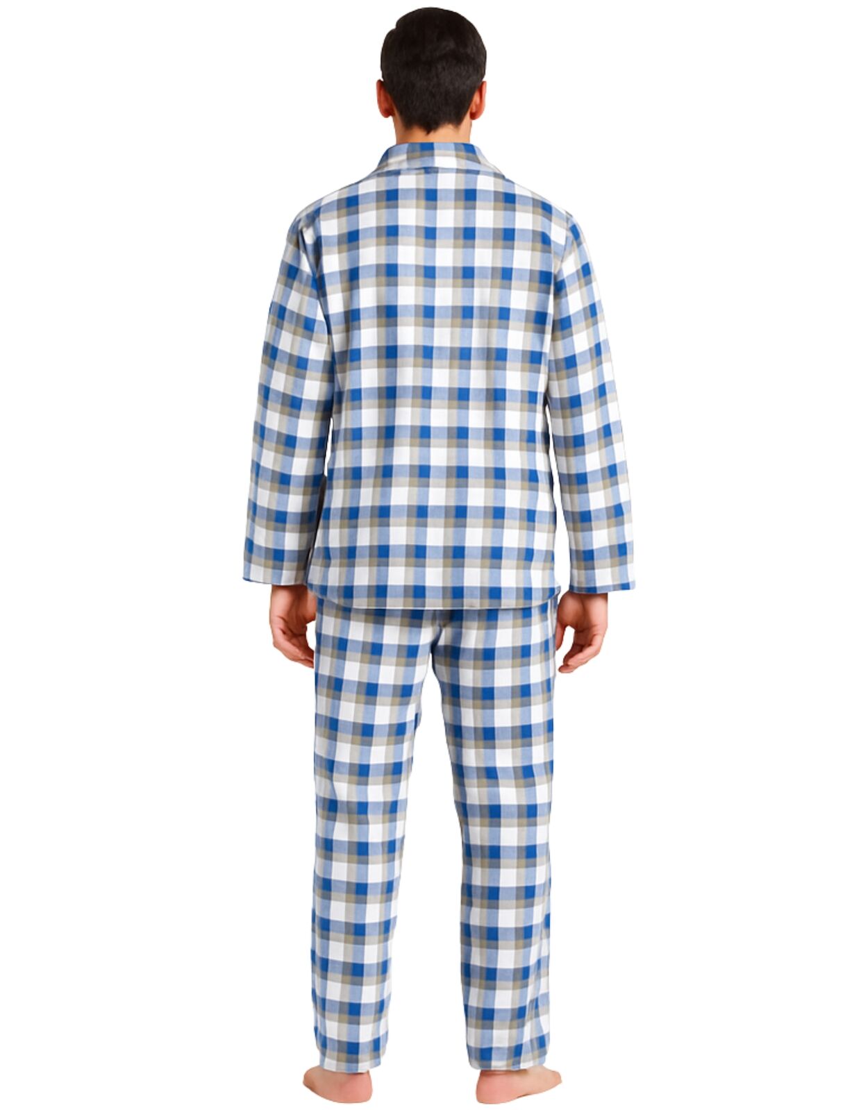 Mens Flannelette Pyjama Set Sleepwear Soft 100% Cotton PJs Two Piece - Light Blue Check - S 4