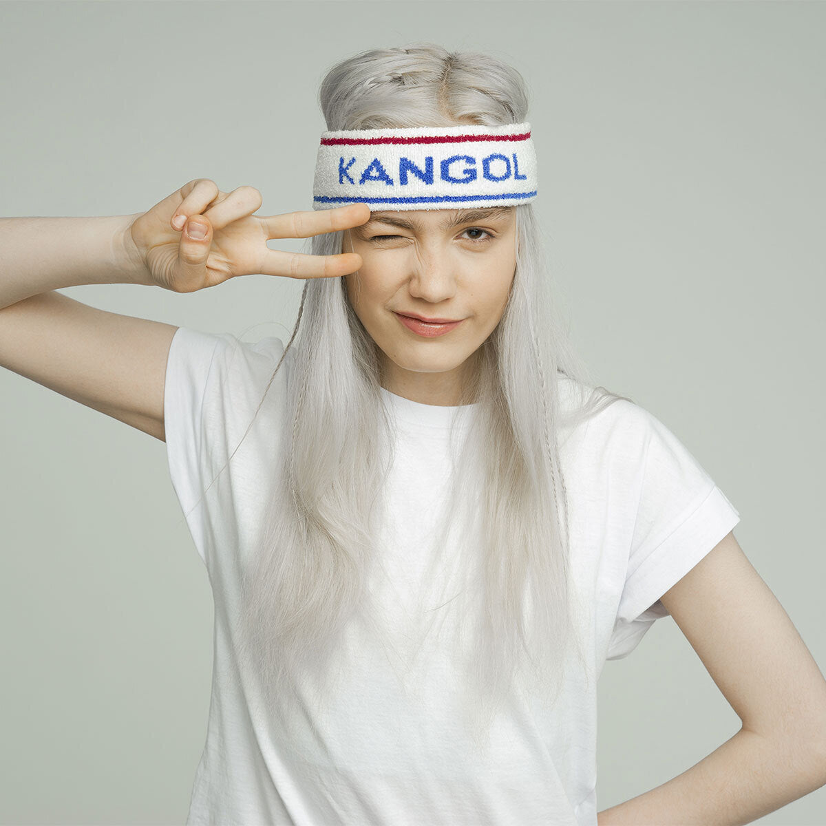Kangol Bermuda Stripe Headband Stretch Sweatband - White/Ciano - One Size 4