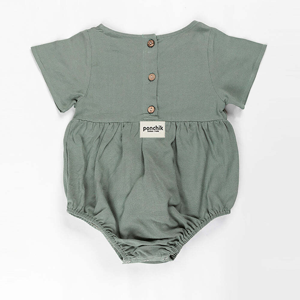 Ponchik Babies + Kids - Linen Romper - Artichoke Green - Size 2y Only 4