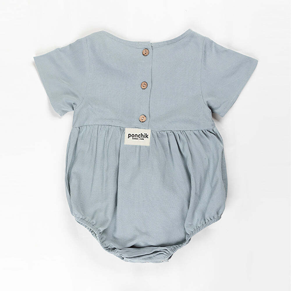 Ponchik Babies + Kids - Linen Romper - Capri Blue - Size 2y Only 4