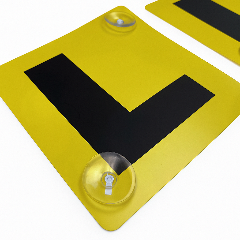 2x LEARNER L PLATES Suction Car Window Signs in Yellow/Black 3