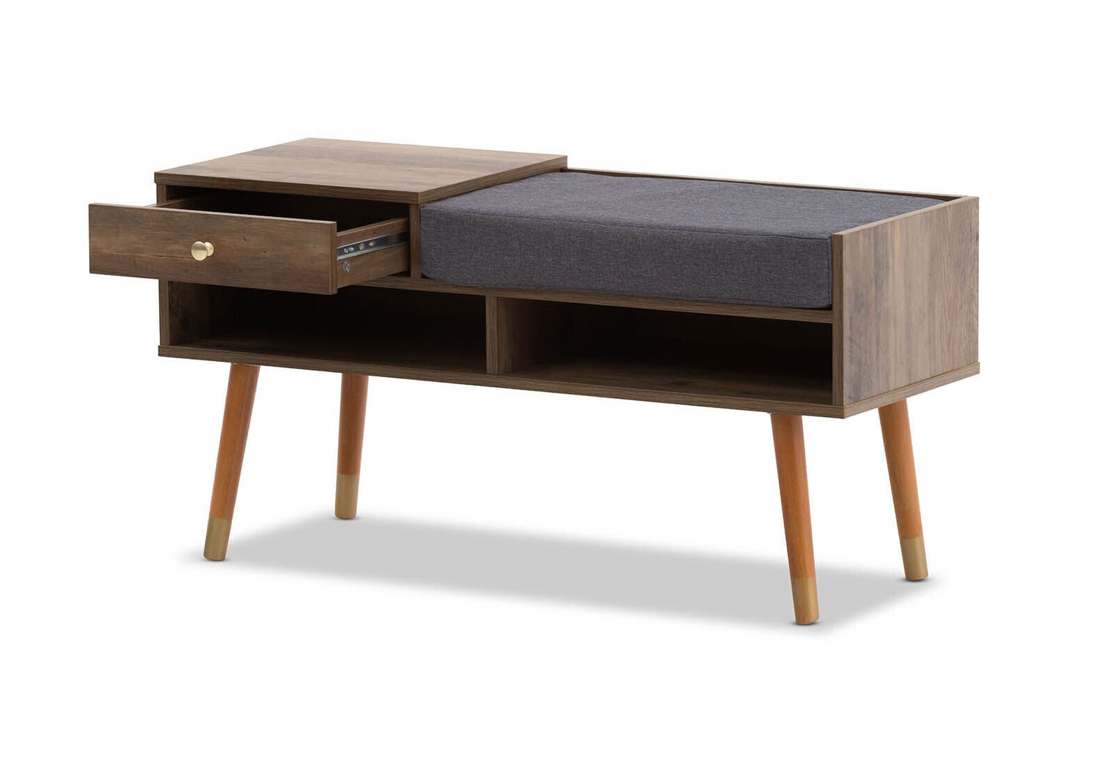 Designer Cabinet Bench Storage with Seat Wooden Shelf Hallway Cupboard - Walnut 5