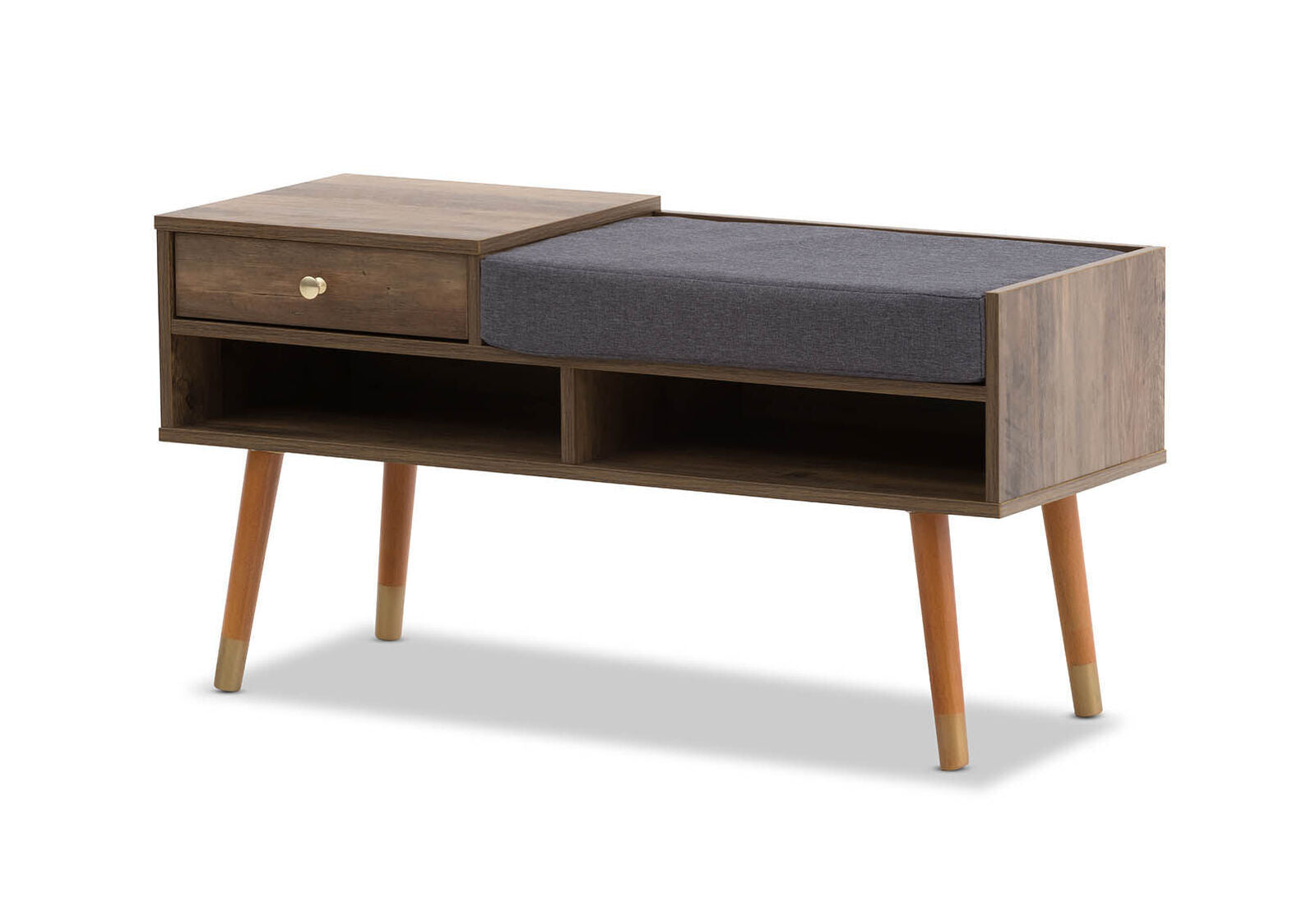 Designer Cabinet Bench Storage with Seat Wooden Shelf Hallway Cupboard - Walnut 6