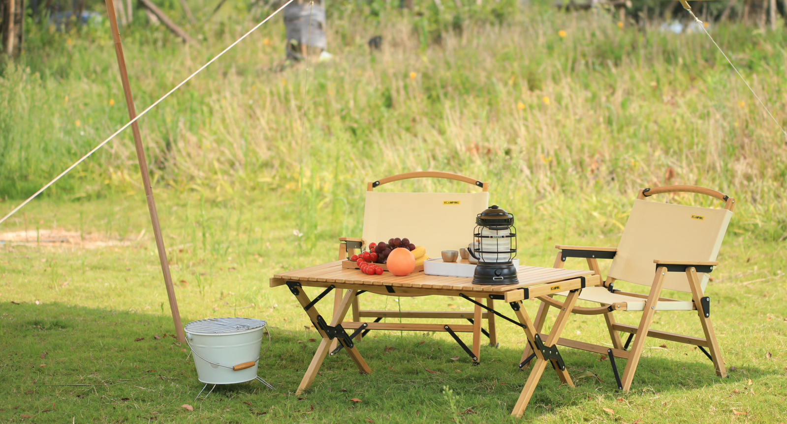 Folding Camping Table Bamboo Roll Up Portable Outdoor Picnic BBQ Desk Beach 10