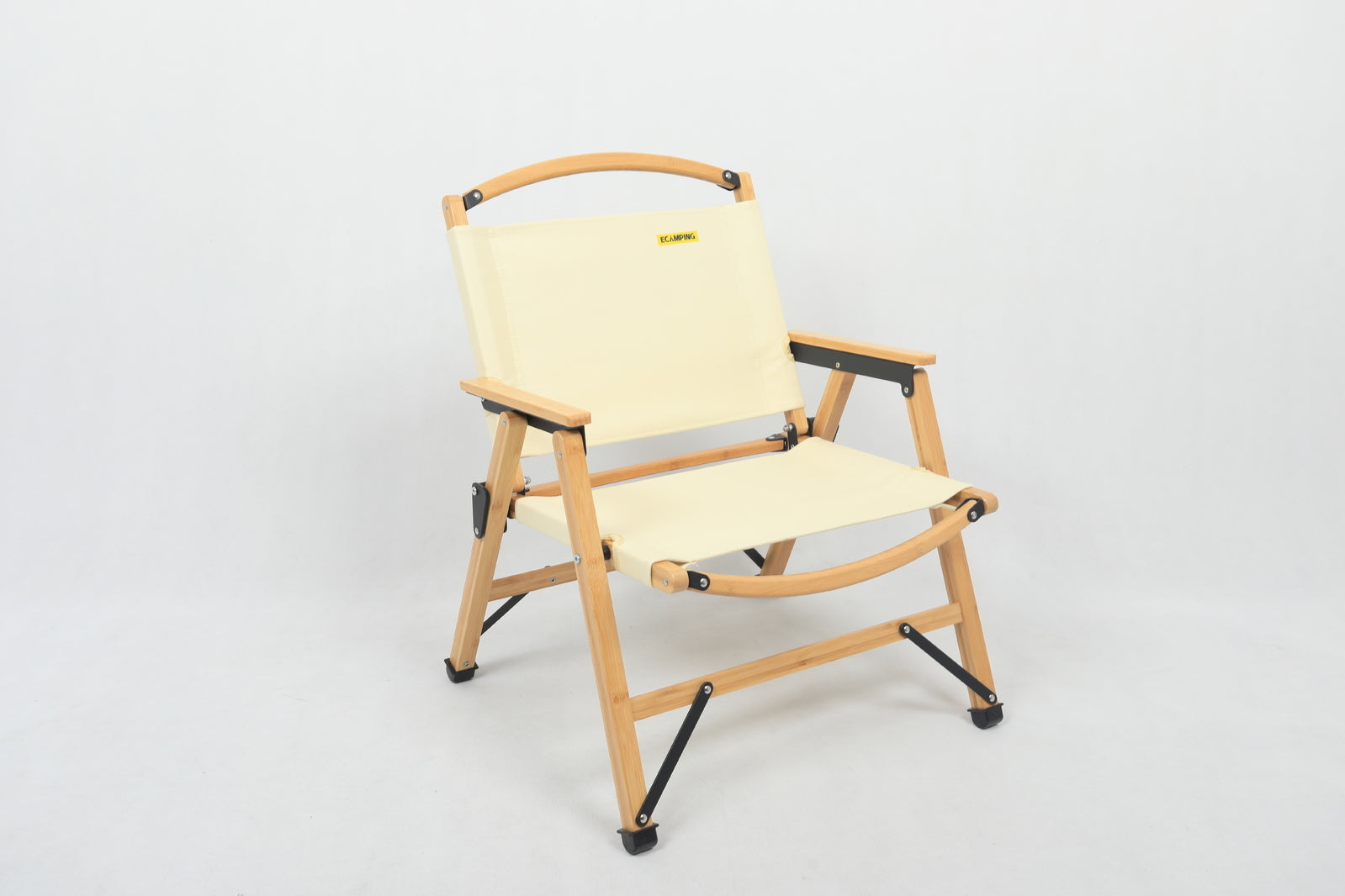 Bamboo Canvas Foldable Outdoor Camping Chair Wooden Travel Picnic Park - Khaki/Beige 11