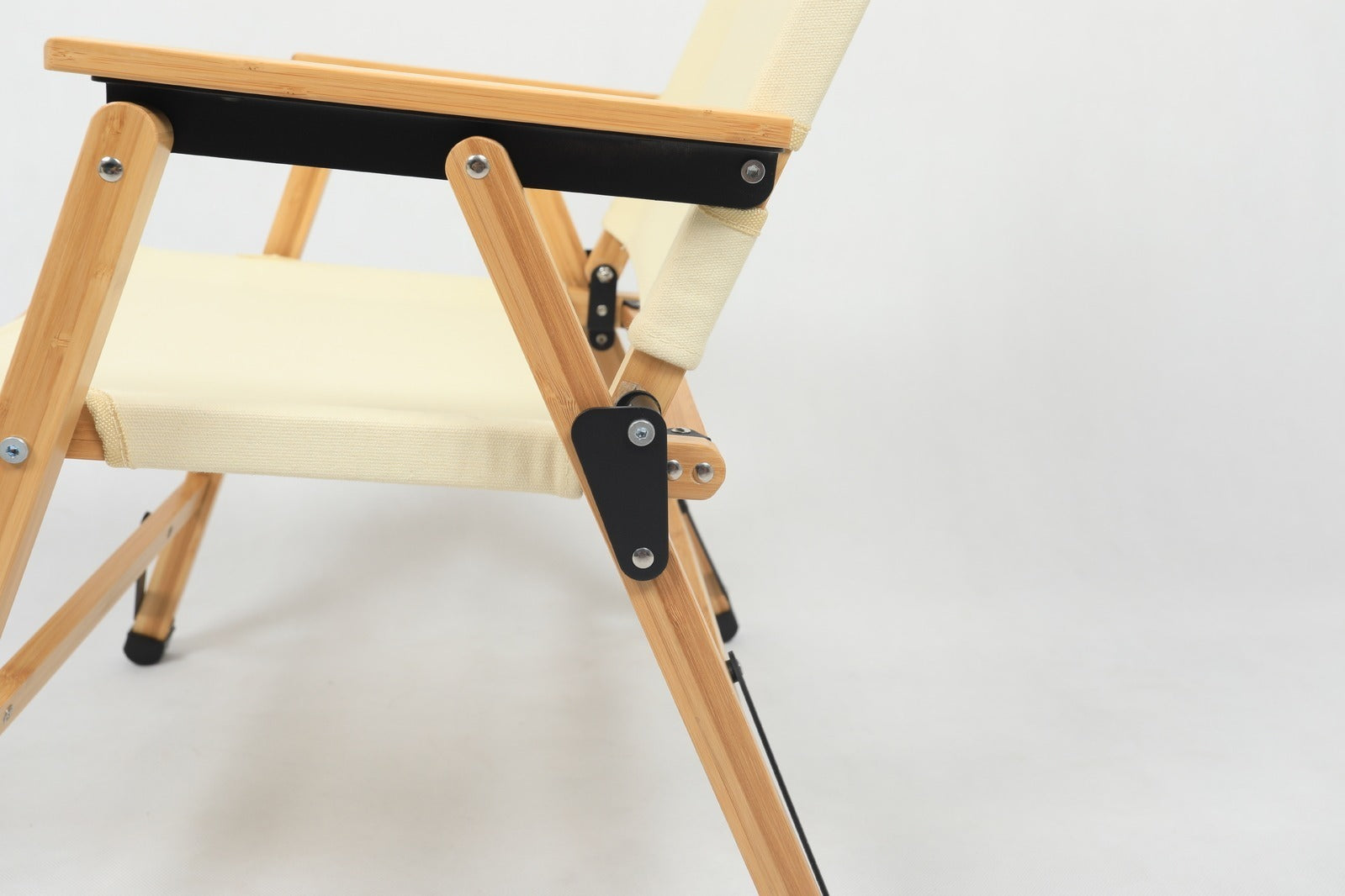 4x Bamboo Canvas Foldable Outdoor Camping Chair Wooden Picnic Park - Khaki/Beige 9