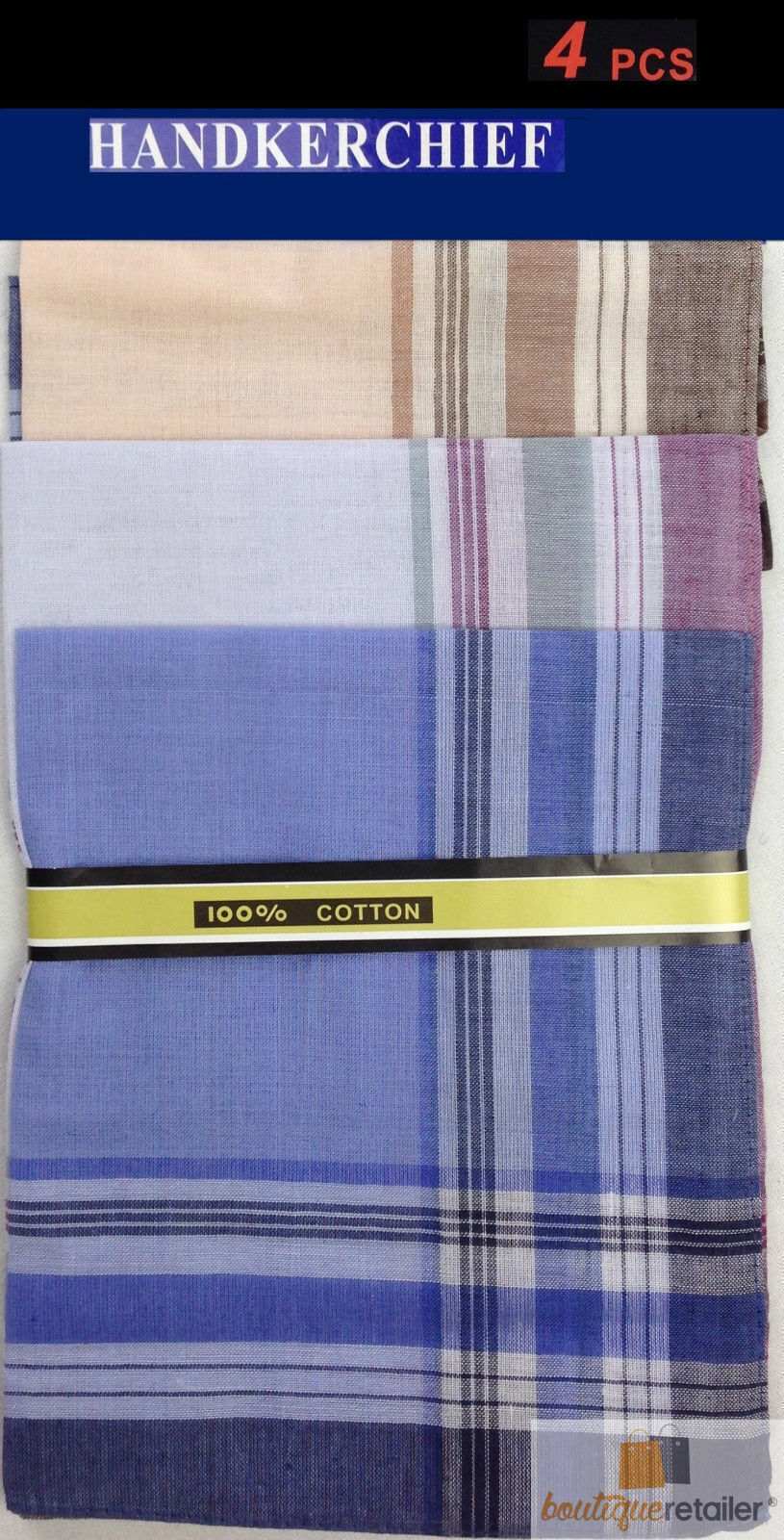 Mens HANDKERCHIEFS 100% Cotton Pocket Square Hanky Handkerchief 35x35cm - 4 Hankies 4