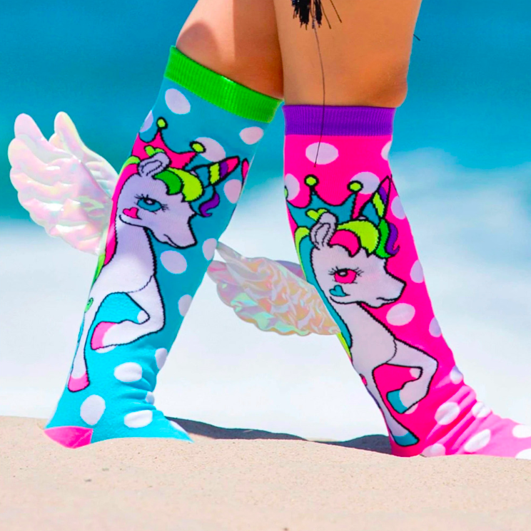 MADMIA Flying Unicorn Toddler Long Knee High Socks - Girl's Pair - Pink/Blue 3