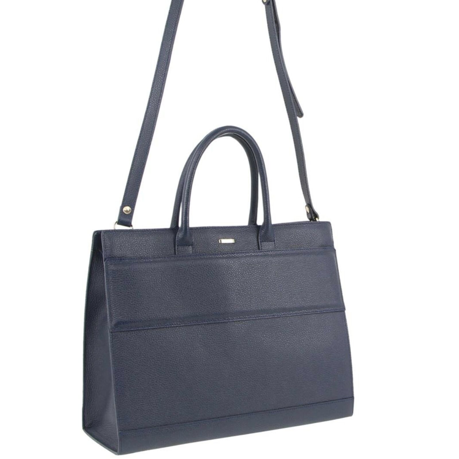 Morrissey Italian Structured Leather Tote Unisex Computer Bag Handbag - Navy 4