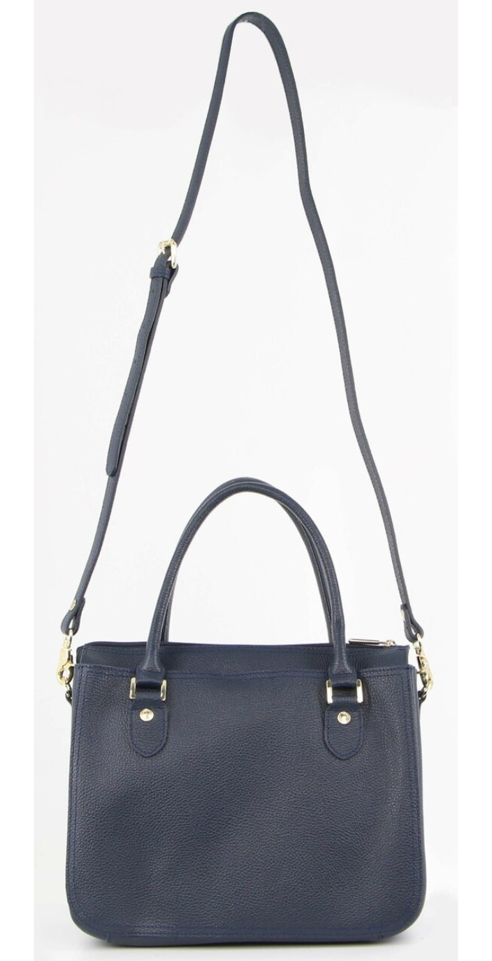 Morrissey Italian Womens Structured Leather Handbag Ladies Bag - Navy 4